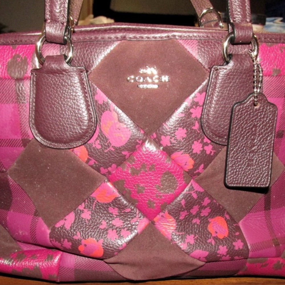 Coach Women's Burgundy and Pink Checkered Satchel